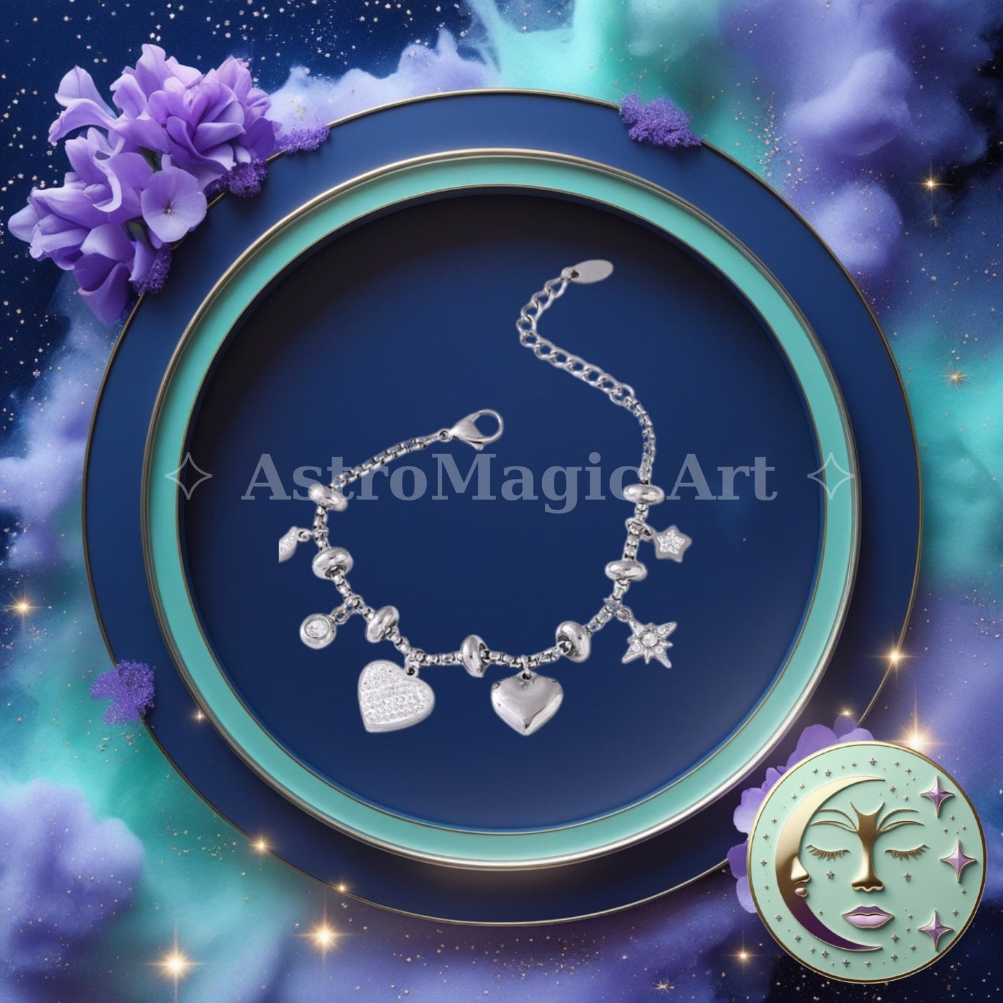 Celestial Charms Bracelet β Stars, Moon & Heart Magic β¨