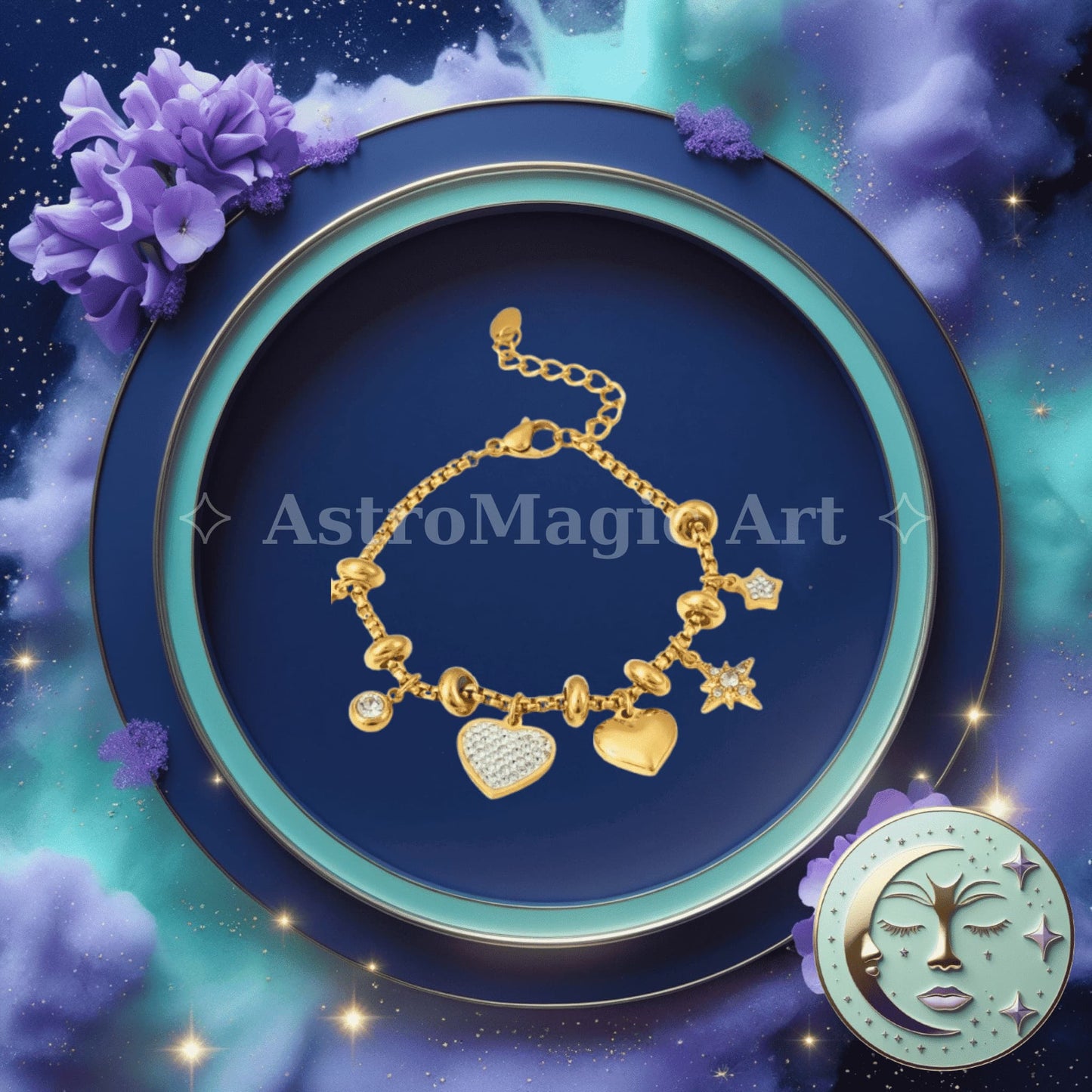 Celestial Charms Bracelet β Stars, Moon & Heart Magic β¨