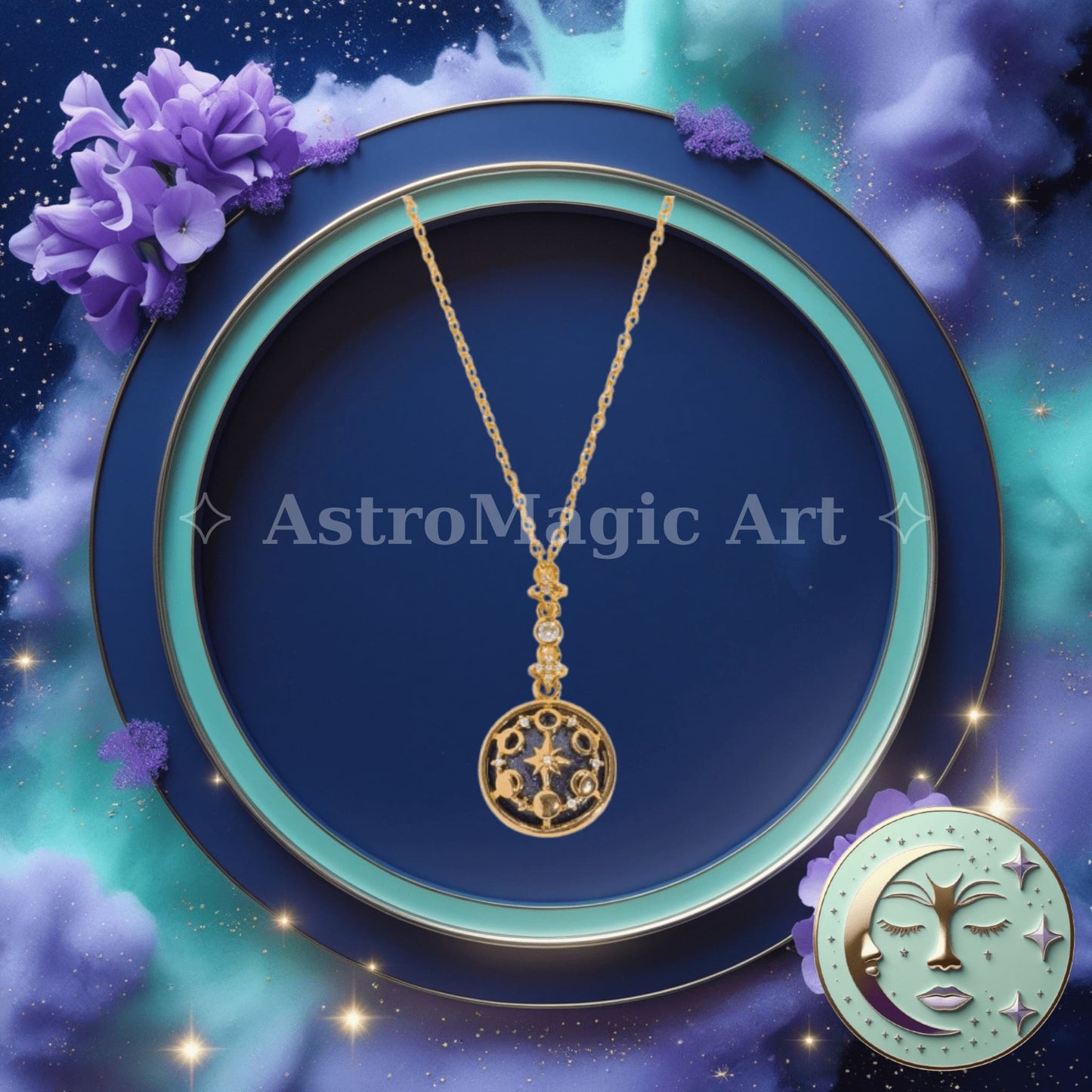 AstroMagic Dark Blue Sandstone Pendant Necklace — Starlit Dreams💙