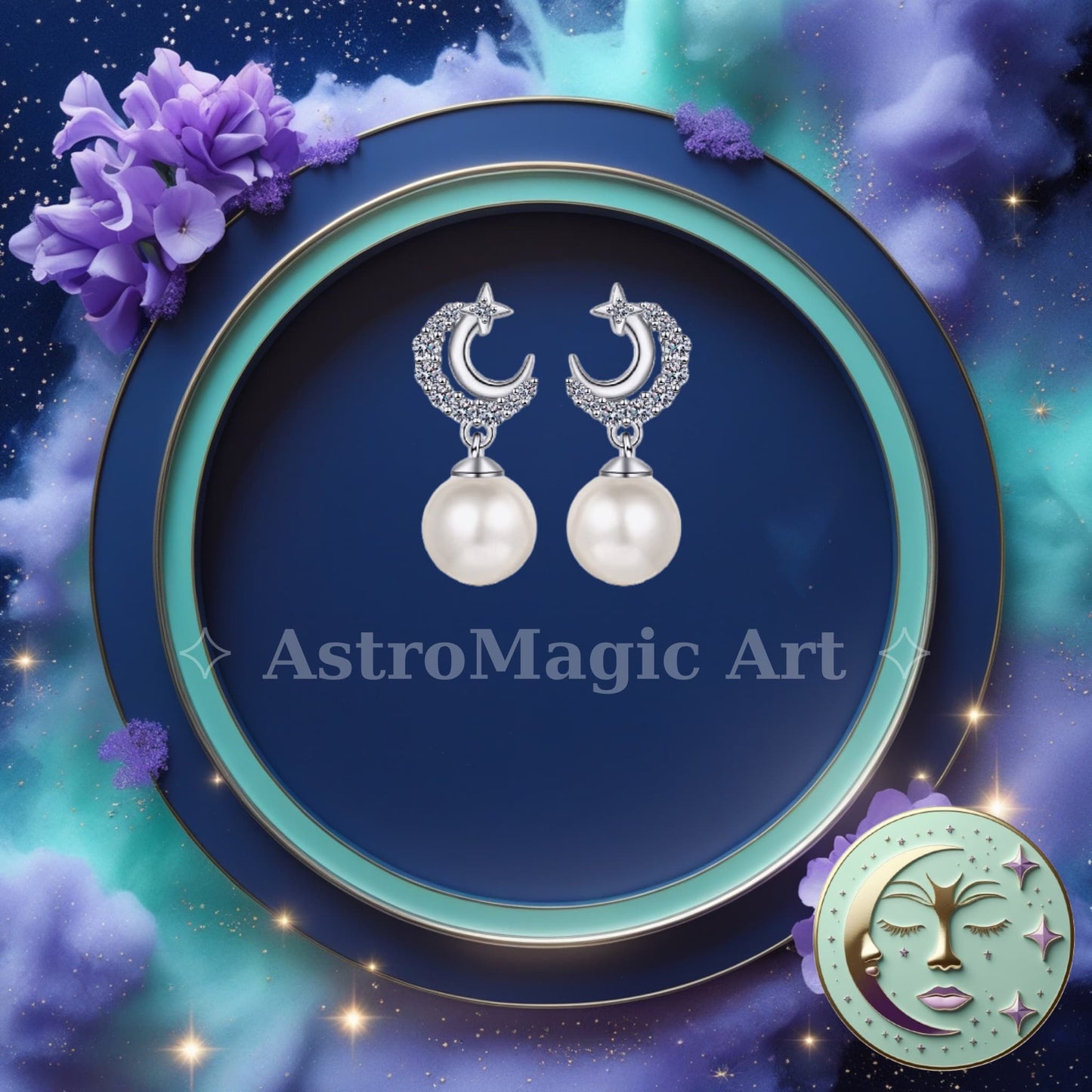 AstroMagic Star & Moon Pearl Drop Earrings — Lunar Elegance✨